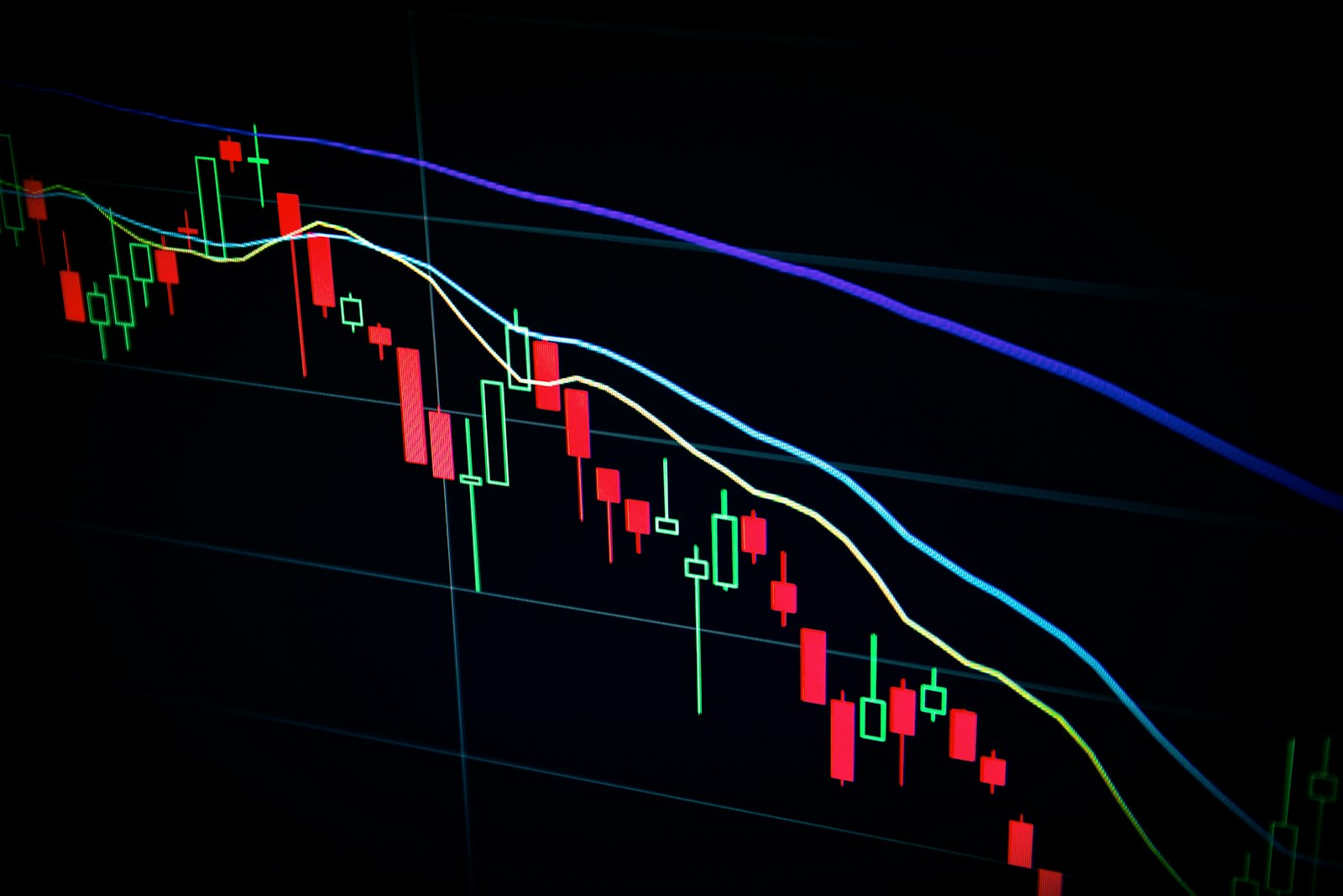 Grafik pergerakan harga saham di layar monitor